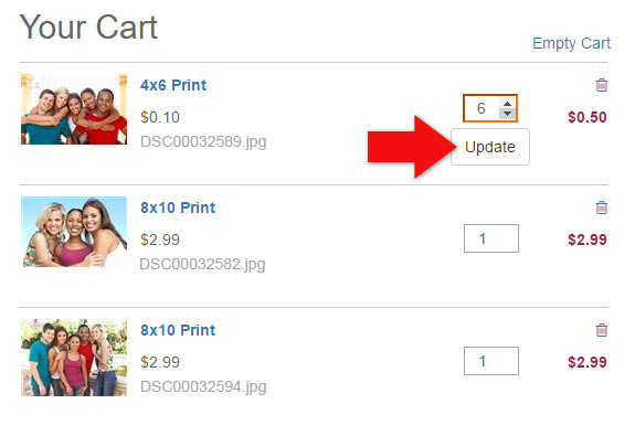 Updating Quantities in your Shopping Cart on MyPix2