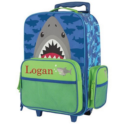 Kids Rolling Luggage with Embroiderd name and Shark artwork