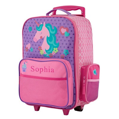 Kids Rolling Luggage with Embroiderd name and Unicorn artwork