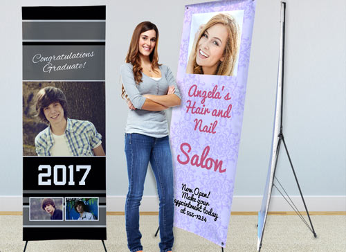 Advertise for your business with a stand up banner that easily collapses down and fits into a case