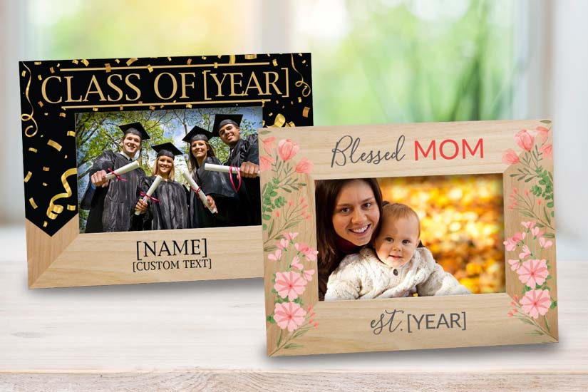 Engraved wood frames with your own name and message