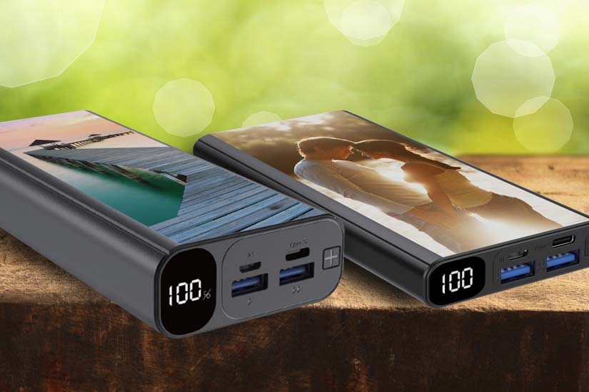 Charge your phone on the go with a custom printed power bank