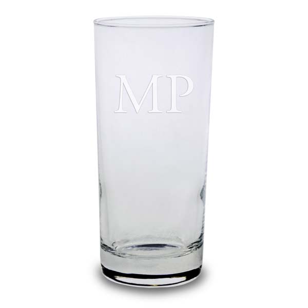 Create a tall beverage glass engraved with your monogram