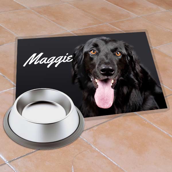 Protect your floor from accidents with a photo personalized pet mat for your pets eating area