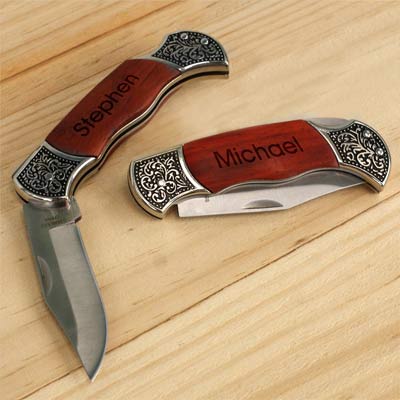 Rosewood DecoGrip Engraved Hunting Knife