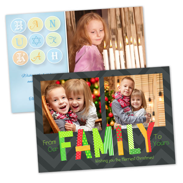 Create beautiful 5x7 photo cards with free envelopes from MyPix2, we offer many holiday designs