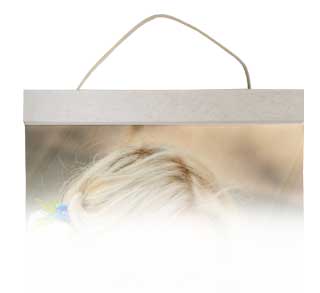 Hanging canvas trimmed with white wood