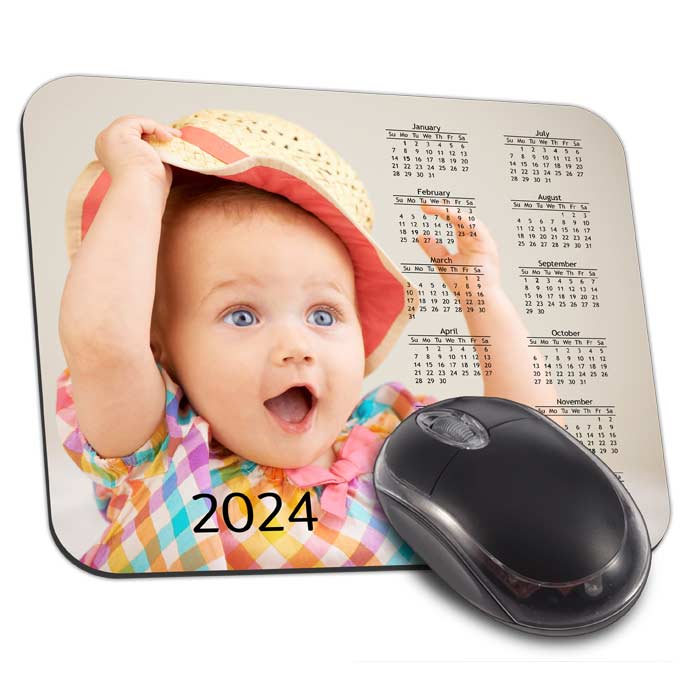 Create a mouse pad that features a full calendar year for 2024, perfect for your desk