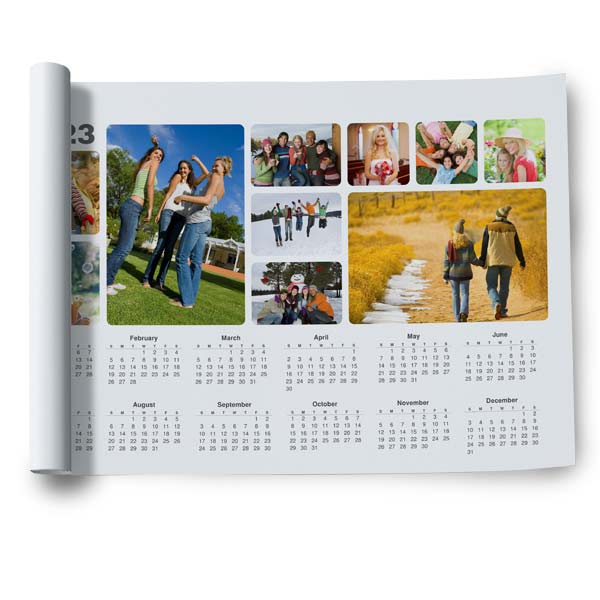 Create a single page 2023 poster calendar with photos