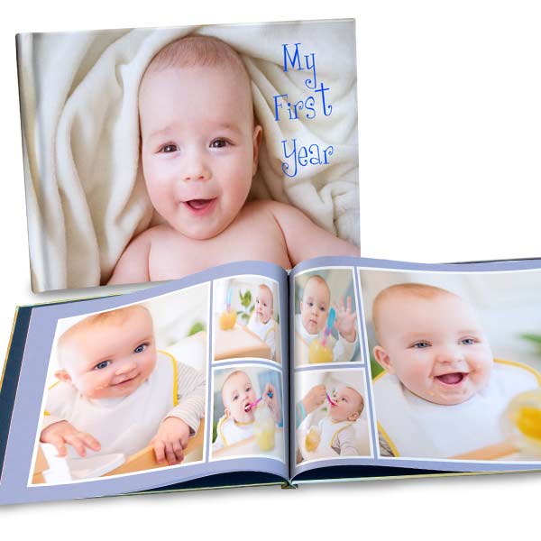 Personalized photo albums with custom glossy covers and professionally bound