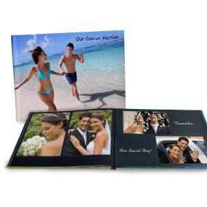 Create a high quality photo book with a personalized hardcover and lay flat pages