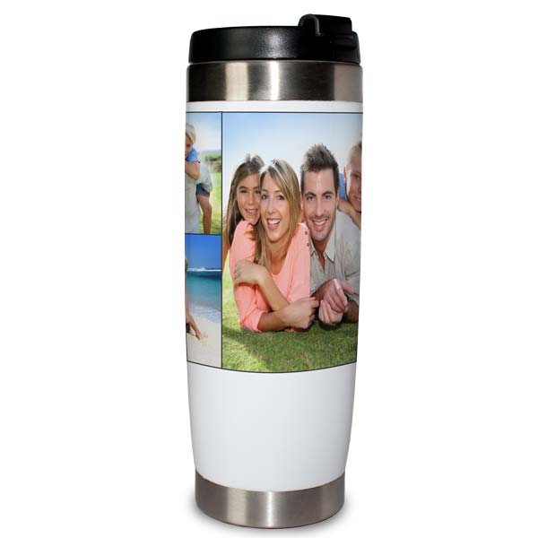 Add your own photos and create a photo collage mug travel tumbler