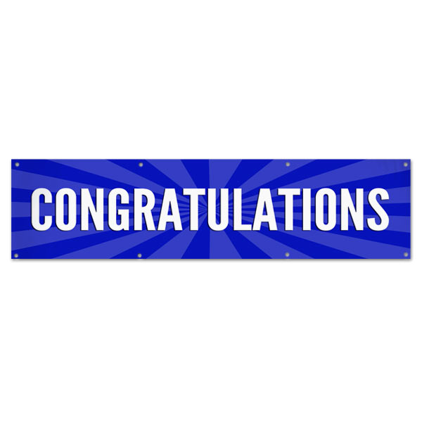 Celebrate in style with a Congratulations starburst banner blue 8x2