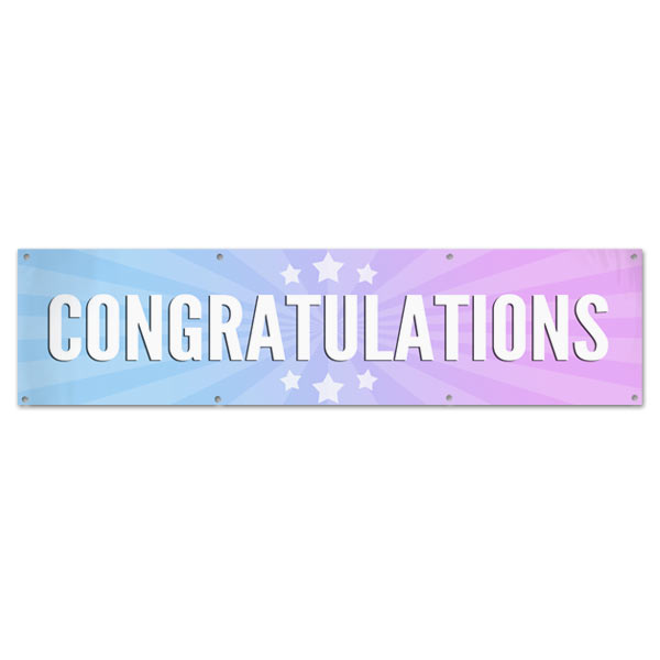 Bright and beautiful starburst congratulations banner with multi-color background and stars size 8x2