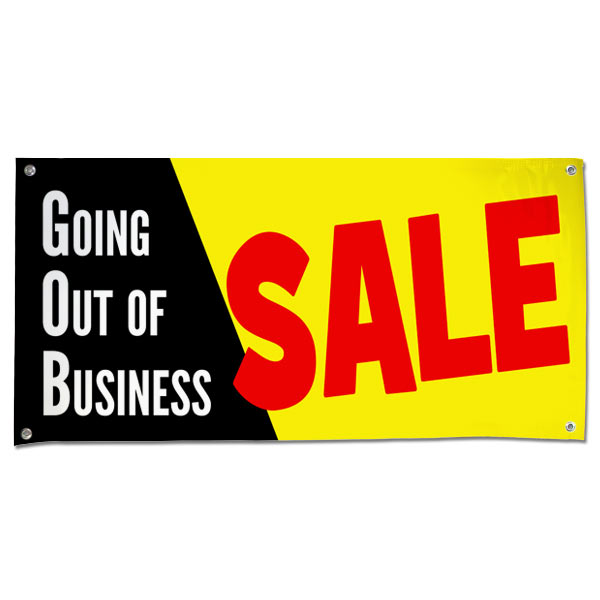 Going out of Business Vinyl Sale Banner with Black, Yellow and Red Colors size 4x2