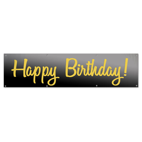 Elegant Black and Gold Happy Birthday banner for your birthday party size 8x2