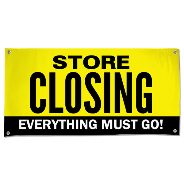 When it is time to close up shop, you need to sell everything off, announce your sale with this store closing sale banner size 4x2