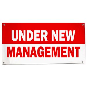 Banner for small business, let your customers know about the change with an Under New management banner size 4x2