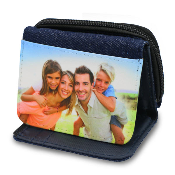 Denim wallet with photo printed on top for personalization
