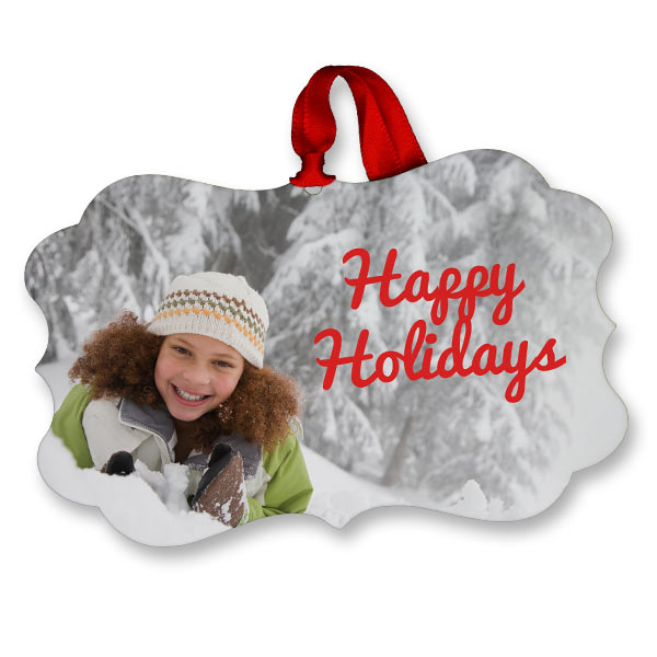 Add your photo and optional text to a beautiful fancy rectangle glossy ornament