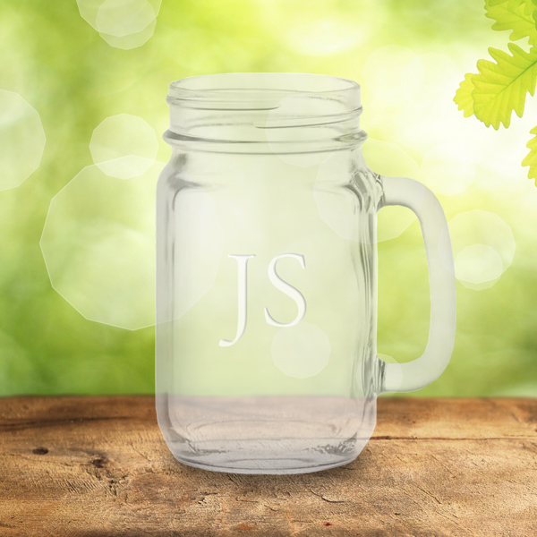 Enjoy your summer drinks with a custom mason jar mug monogramed any way you like