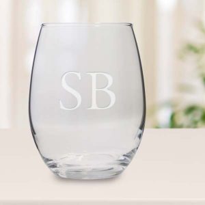 Add your own text or monogram to customize a wine glass for your collection