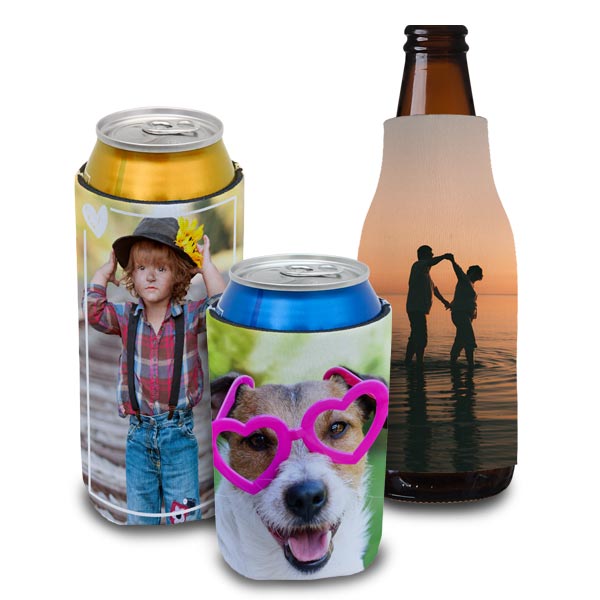 Personalized drink koozies for cans and bottles, just add your own photos