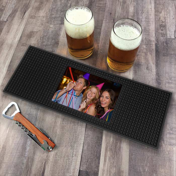 Perfect for home bars and businesses, add your own photo or logo to a printed bar mat