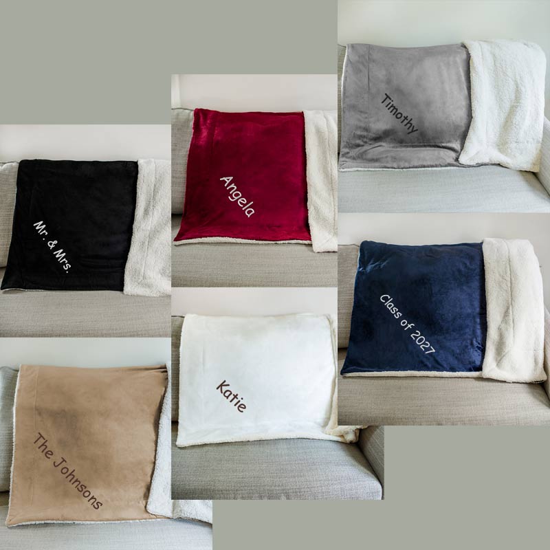 Custom embroidered sherpa blanket are perfect for any occasion, even adding color to your home