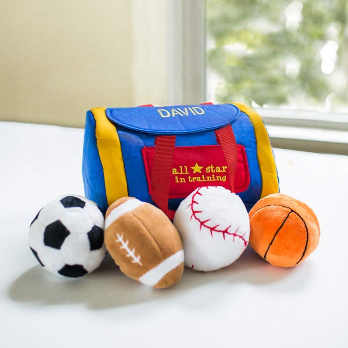 Sports toy for baby and toddler with custom name embroidery