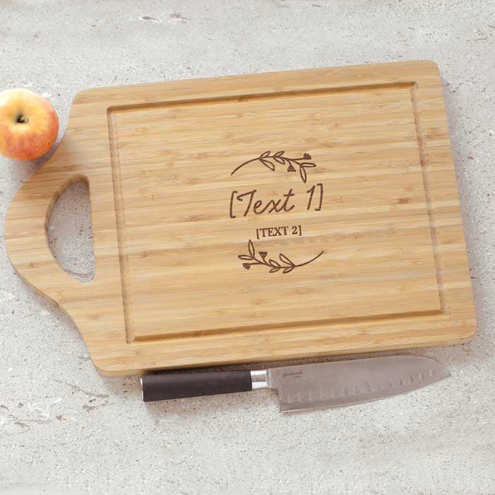 Personalize your own bamboo cutting board with custom engraved text